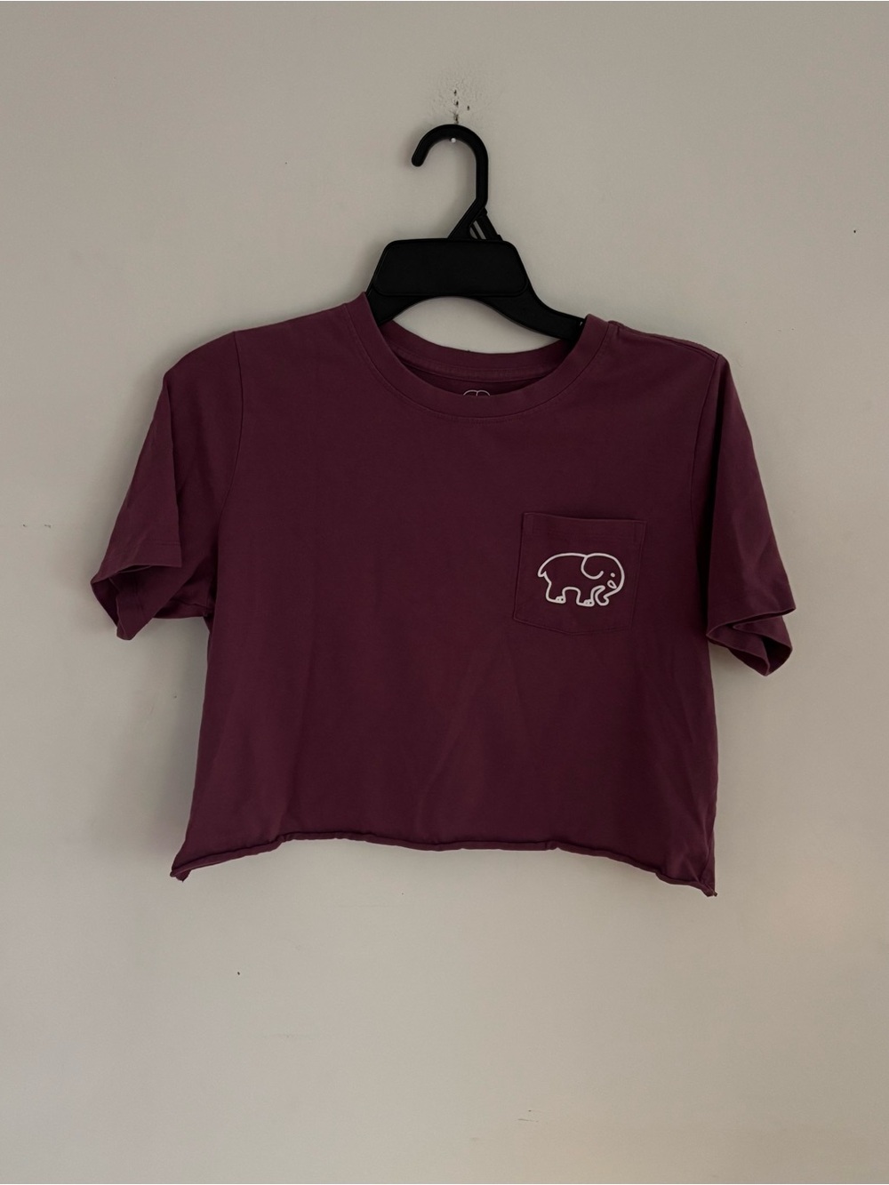 Ivory Ella Berry Plum Elephant Pocket Crop Tee Small Hand Cut